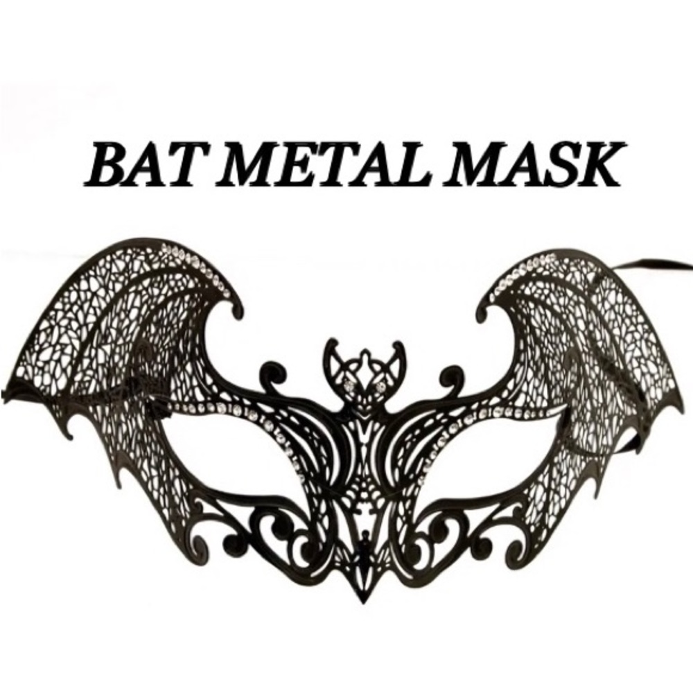 🎃🦇Mask adult black lace metal with rhinestone size 12 x 4 NWOT